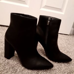 Black leather short heeled boots
